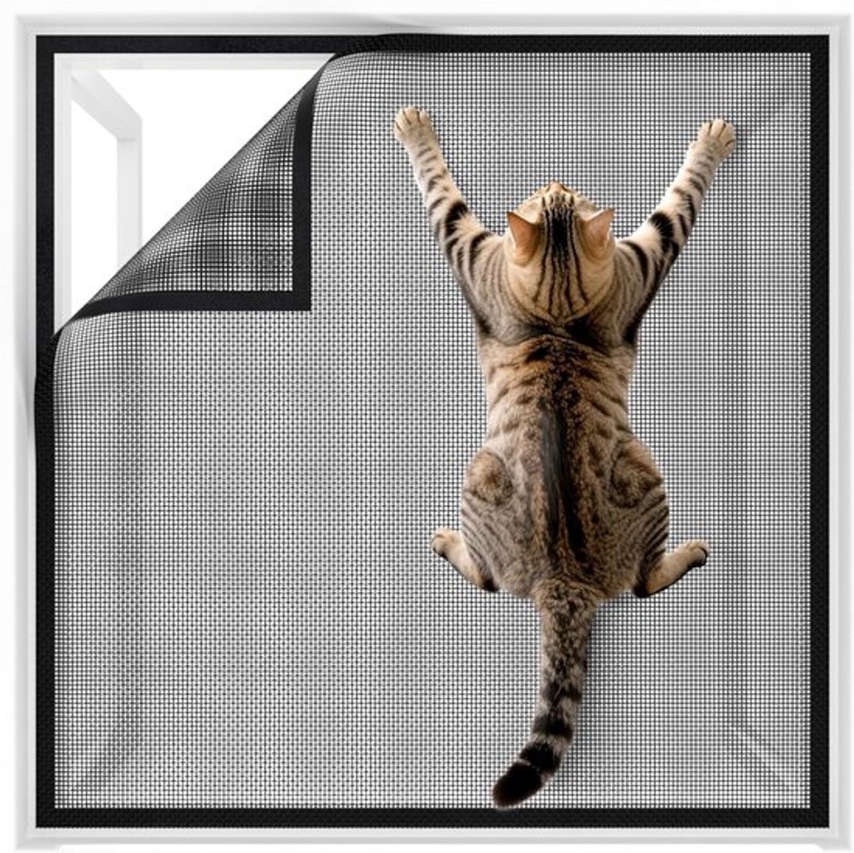 Vliegenraam voor ramen, duurzaam en op maat snijbaar, kattenbescherming tegen insecten, 100 x 130 cm, eenvoudig te installeren zonder boren
