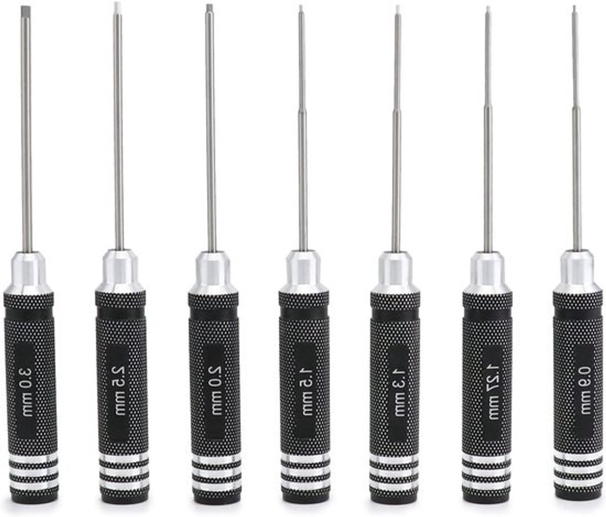 7-delige hex schroevendraaierset voor RC auto's, boten, drones en robots - 0,9 mm, 1,27 mm, 1,3 mm, 1,5 mm, 2,0 mm, 2,5 mm, 3,0 mm