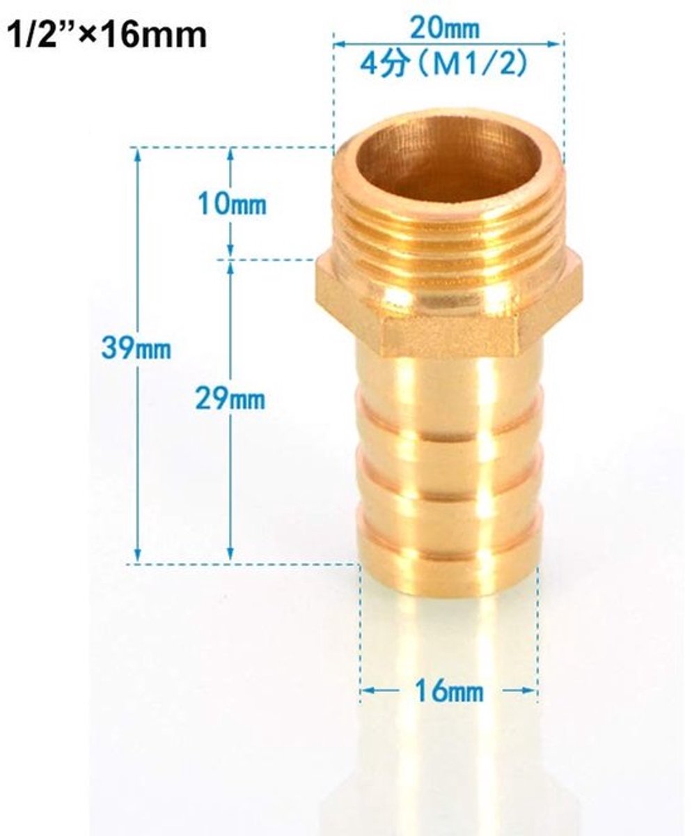 Messing Prikkelslang Fitting - 3 Stuks - Hoogwaardige Koppeling - 1/2 Inch - Mannelijke Draad - Voor Water en Gas - Robuuste Adapter