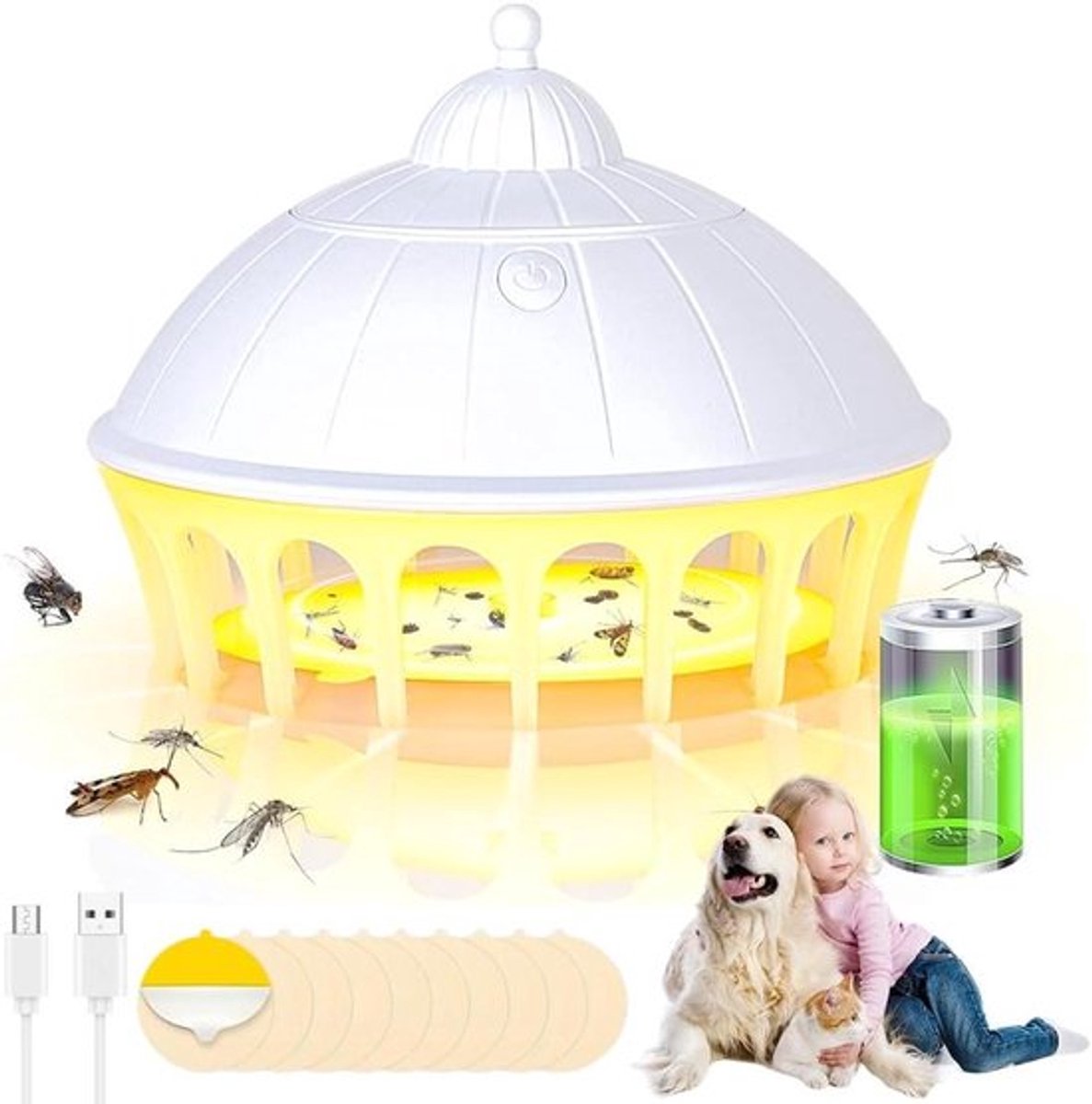 Vlooienval met 2025 vallen en kleefpads, 6 lichtmodi, bedwantsval, niet-giftige vangerlamp voor woonkamer, keuken, slaapkamer.