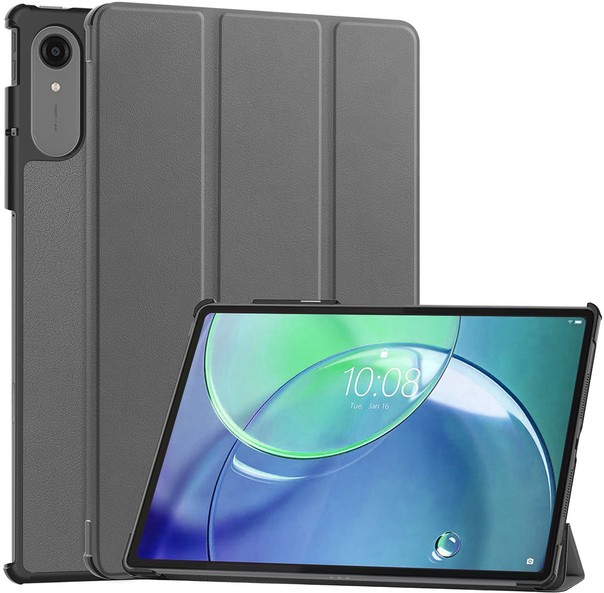 Hoesje - Geschikt voor Lenovo Idea Tab Pro Gen 2 - Dun & Stevig - Hardcover Book Case - Trifold Bookcase Hoes - Hard Cover - Tablethoes - Grijs