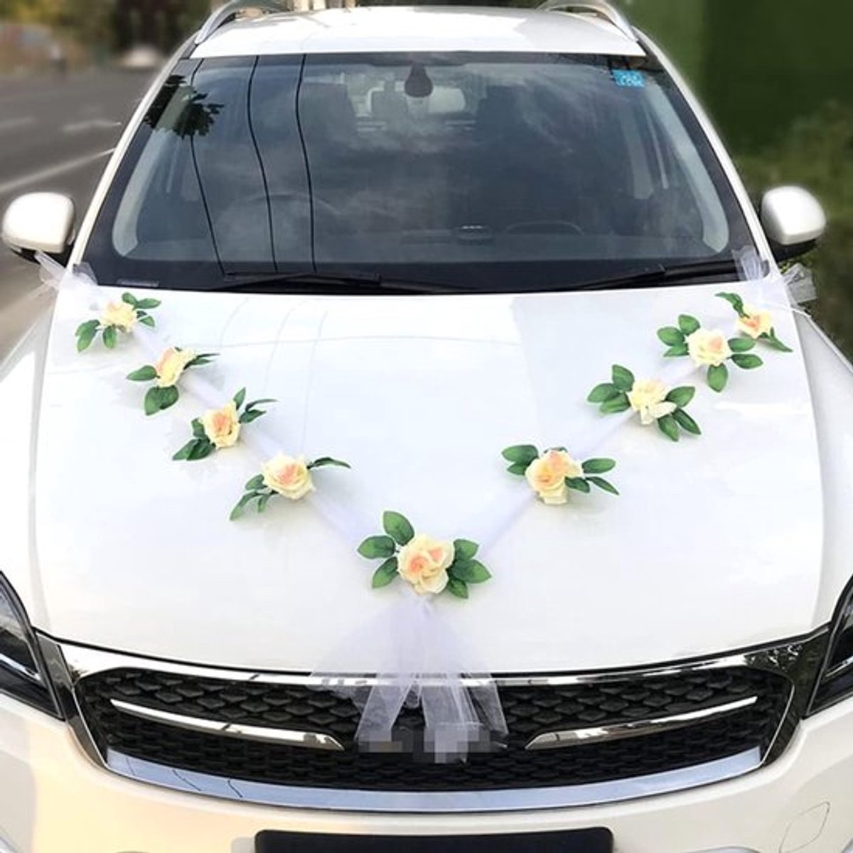 Elegante Rozen Decoratie Set voor Trouwauto, Organza Sieraden en Bruidspaar Versiering, Perfect voor Huwelijksfeesten en Verlovingen