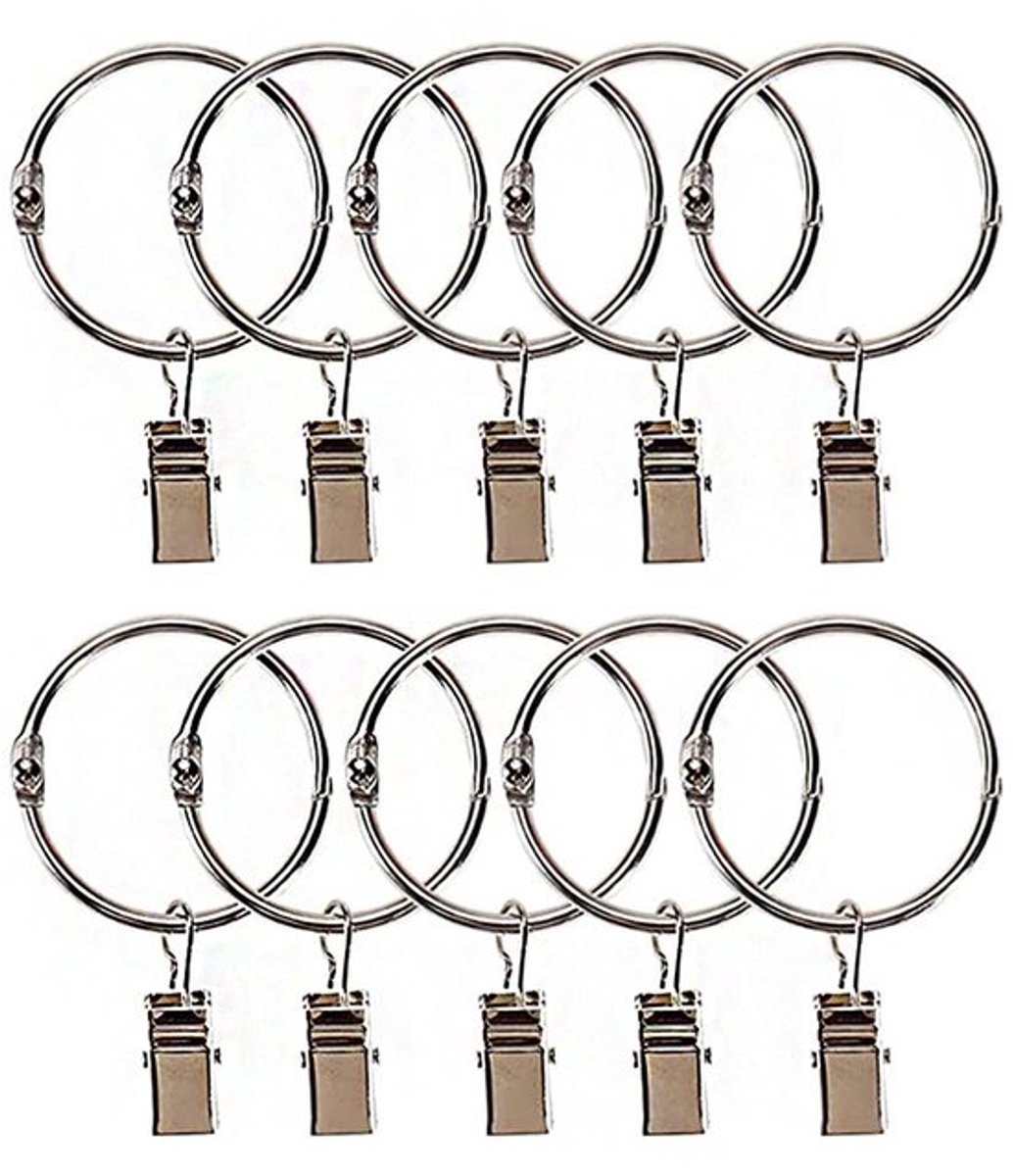 Gordijnringen 40 stuks - RVS Gordijnringen met Clips - 1,5 inch - Zilver - Sterke Spanclip - Tot 1,4 kg Draagvermogen - Gordijnhouders