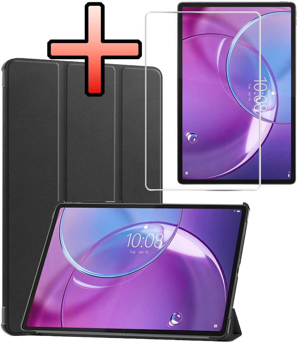 Hoes - Geschikt voor Lenovo Idea Tab Pro Gen 2 - Met Screenprotector - Trifold Bookcase - Hard Cover - Hardcover Book Case - Tablet Hoesje - Zwart