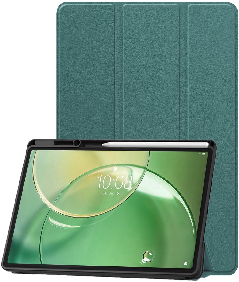 Hoesje Geschikt voor Lenovo Idea Tab Pro Gen 2 - Dun & Stevig - Trifold Bookcase - Hard Cover Case - Met Uitsparing Geschikt voor Lenovo Pen - Hardcover Book - Tablet Hoes - Donkergroen