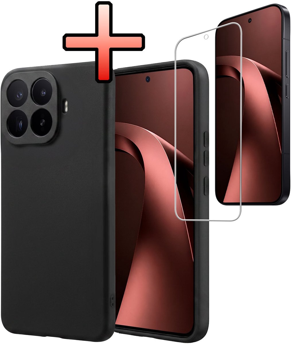 Hoesje - Met Screenprotector - Geschikt voor Xiaomi 17T Pro - Sterk & Shockproof - Back Cover - Siliconen Case - Telefoon Hoes - Zwart