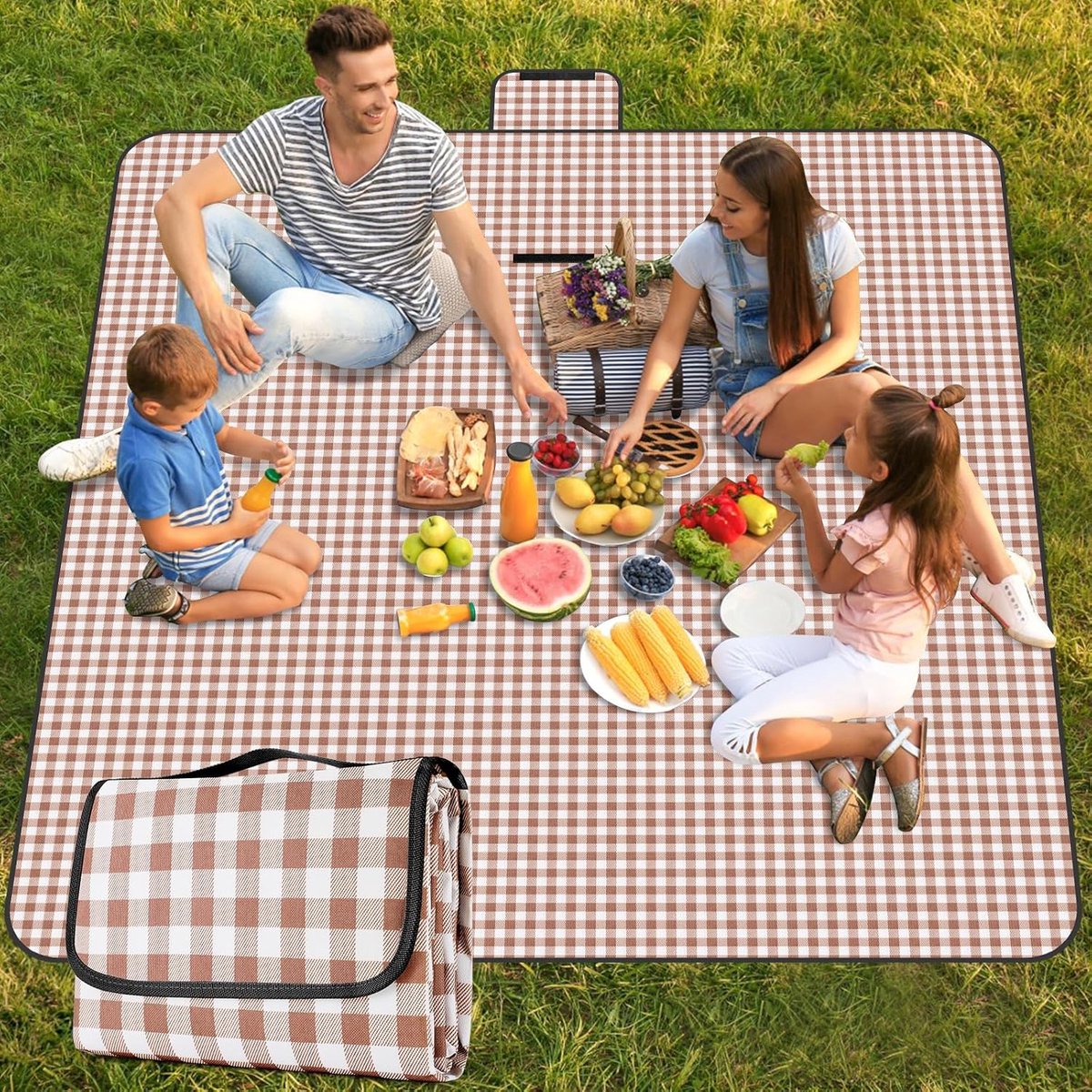 KZQ 200x300 cm zand- en waterdichte picknickkleed - Strandmat voor kamperen wandelen en park - Draagbaar met opbergtas - Antiaanbak voor zand en gras - Koffiebruin