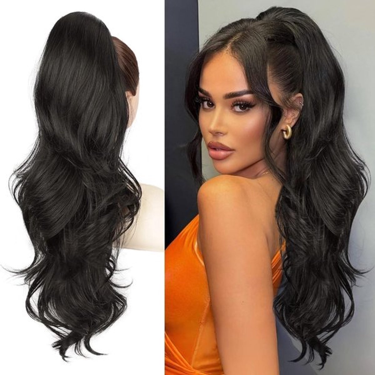Ponytail Extension met Pull Closure - 26 Inch Lange Zwarte Haarextensions voor Natuurlijke, Gladde en Golvende Stijl voor Vrouwen en Meisjes