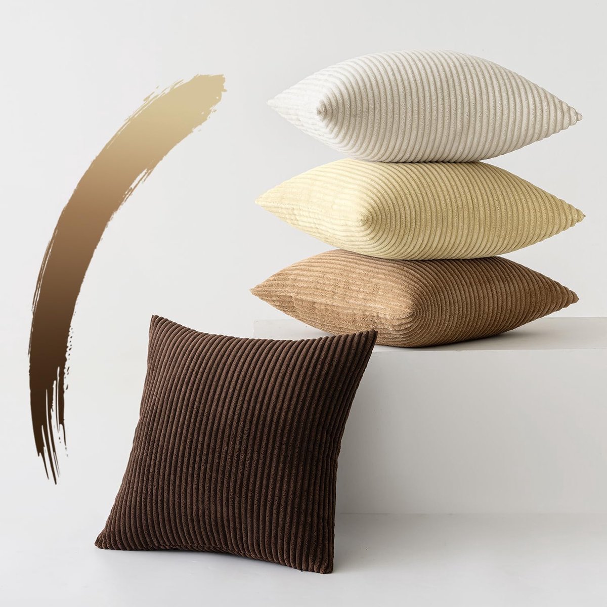 SnelShoppen - Set van 4 kussenslopen corduroy zacht voor bank slaapkamer woonkamer kantoor 40 x 40 cm bruine serie kussenhoes sofakussen sierkussen