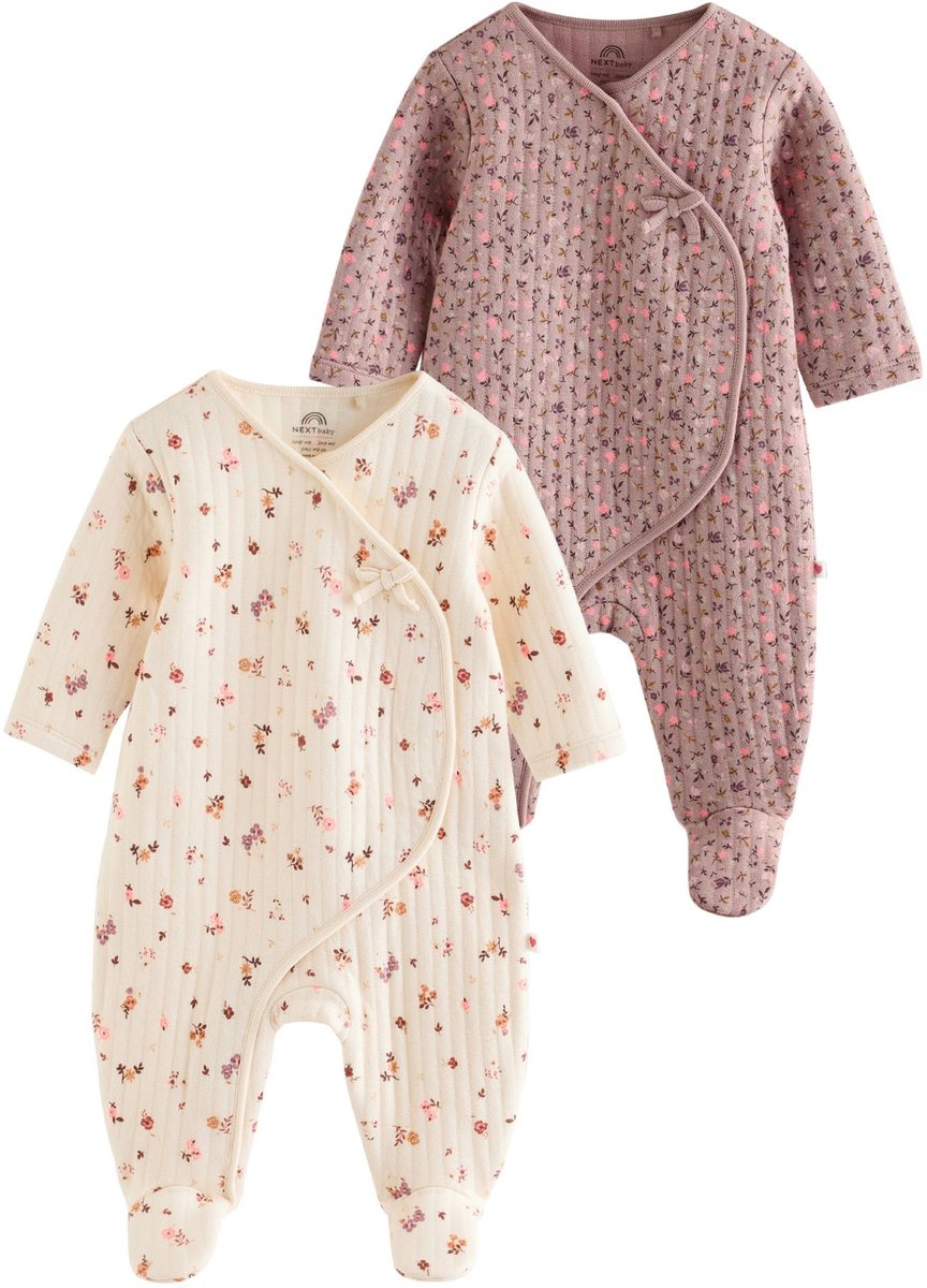 Next - Meisjes - Set van 2 gewatteerde babypyjama's met omslag - Bruin