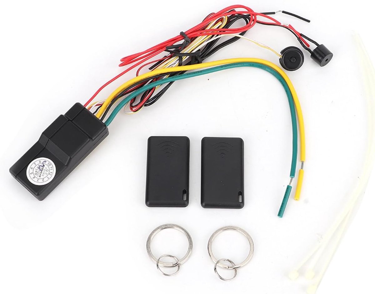 Draadloze Auto Motorvergrendeling met Anti-Diefstal Alarm en Instelbare Detectieafstand voor 12V Voertuigen, Inclusief Noodontgrendelingsmodus en Laagspanningswaarschuwing