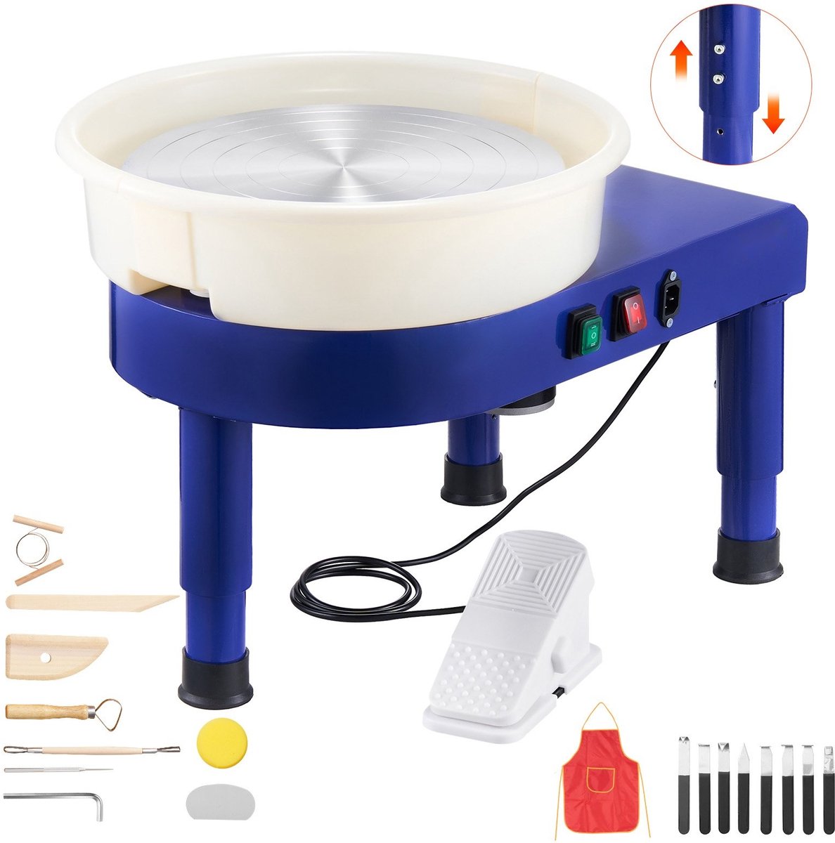 Pottenbakkerswiel - Elektrische kleimachine - 450 W Motor - 35 cm Draaiplateau - Snelheidsregeling 60-300 tpm Voetpedaal - Verwijderbare Kom - Verstelbare Hefvoet - Blauw