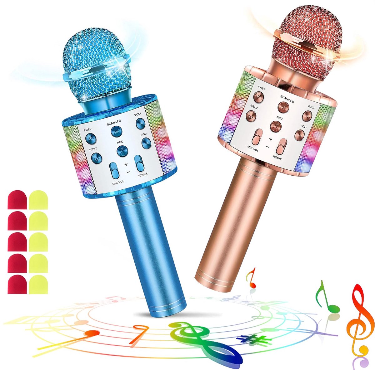 SnelShoppen - Set Van 2 Draadloze Bluetooth Karaoke Microfoon Met LED-Verlichting - Draagbare Handheld Karaoke Luidsprekermachine - Inclusief 10 Wegwe