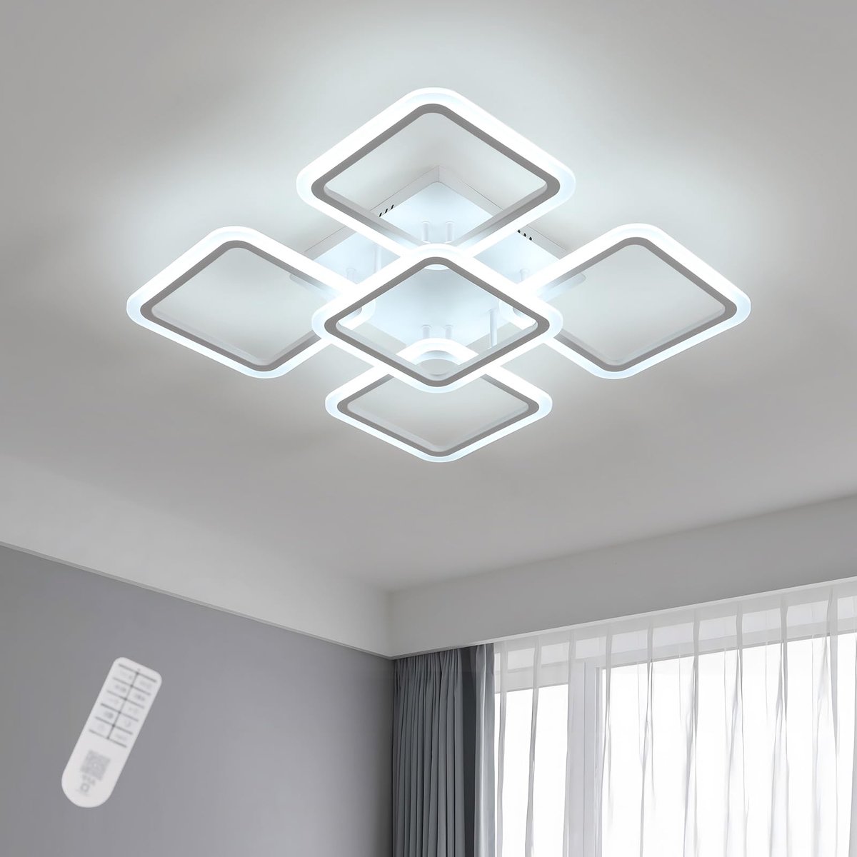 SnelShoppen - Dimbare LED Plafondlamp 57W Wit Modern Acryl Plafonnier met Afstandsbediening voor Slaapkamer, Woonkamer, Eetkamer en Keuken