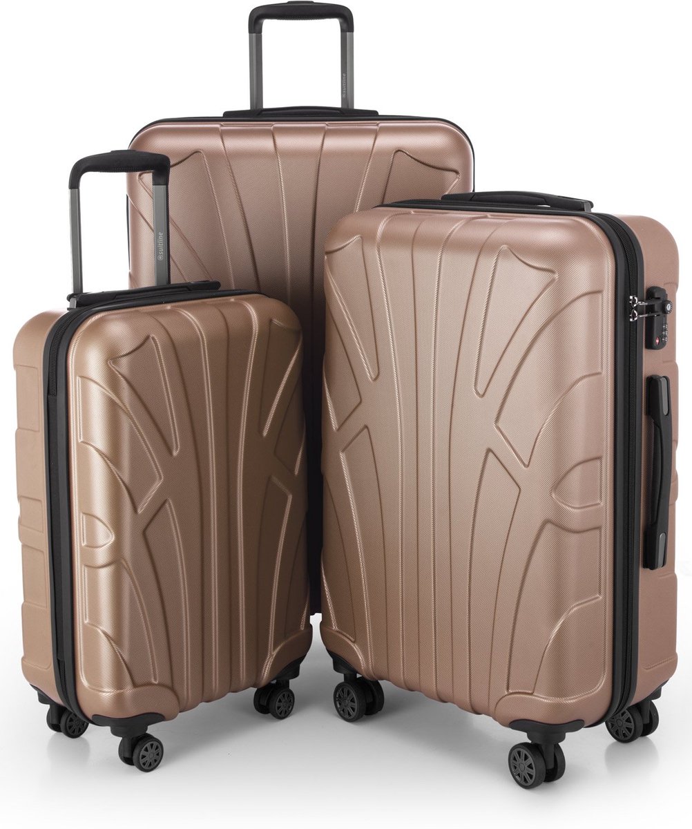 SnelShoppen - 3-delige Suitline Kofferset ABS Harde Schaal Handbagage 55 cm, Middel 66 cm, Groot 76 cm, Uitbreidbaar met TSA Slot, 4 Dubbele Wielen, T