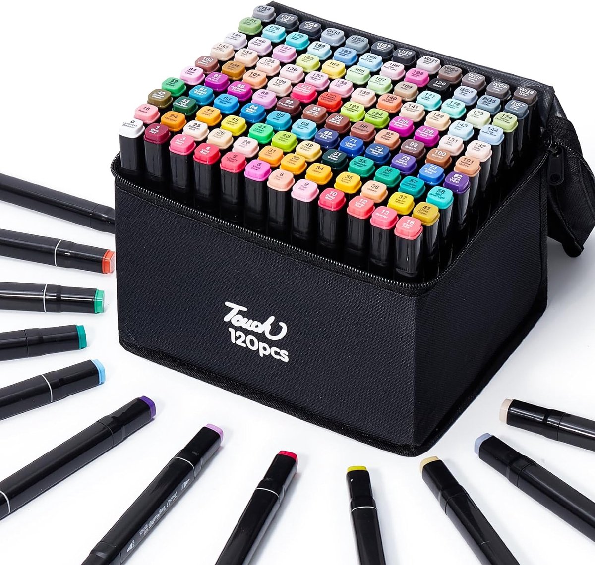 SnelShoppen - 120 Kleuren Alcohol Markers - Dual Tip Permanent Art Markers Set voor Kleuren, Tekenen, Schilderen - Fineliner en Chisel Tip Alcohol Ink