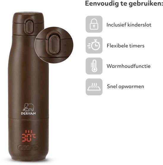 Deryan Draagbare Elektrische Flessenwarmer - Draadloos - Bruin van Deryan — afbeelding 3