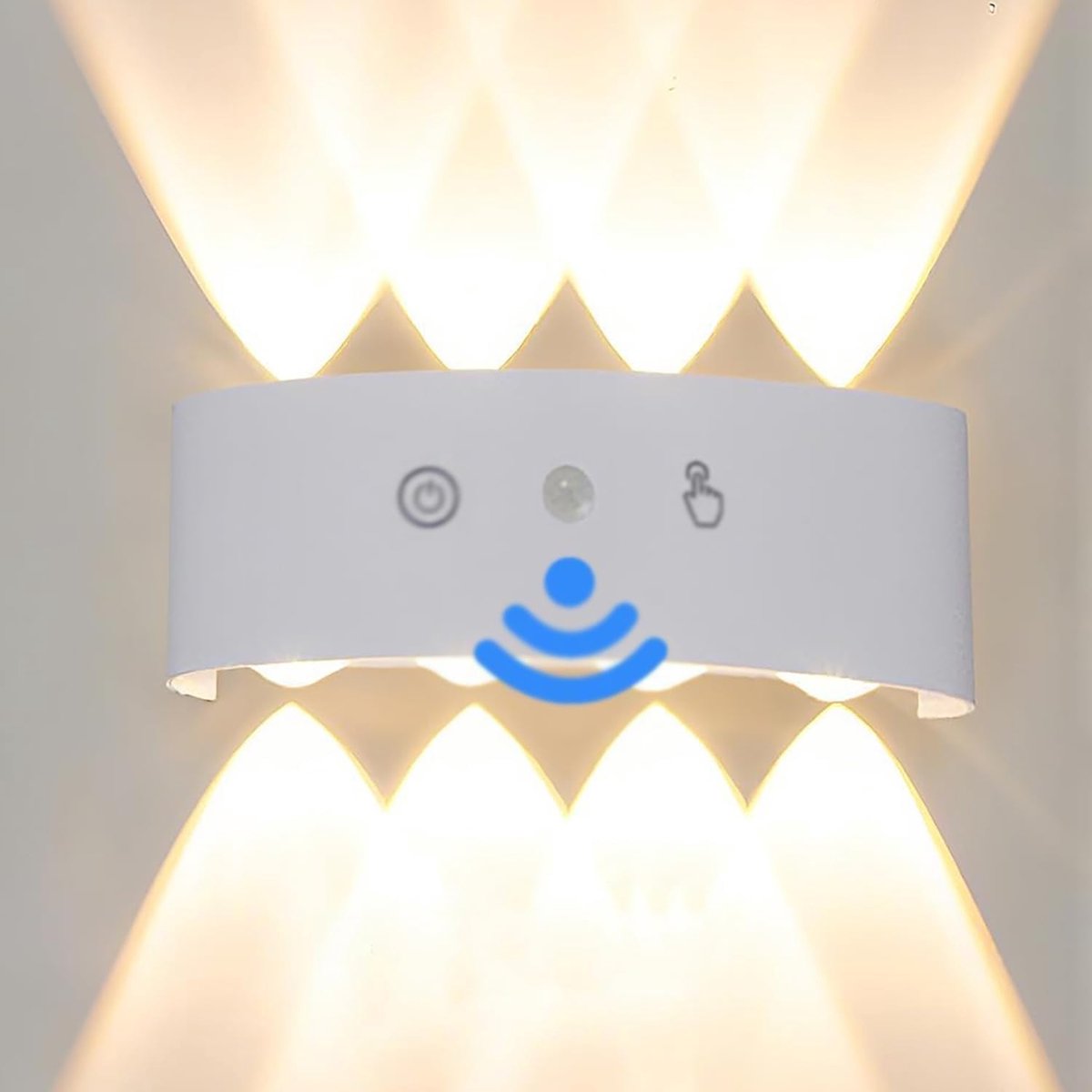 LED Wandlamp met Bewegingssensor Oplaadbare Accu Draadloze Touch Dimbare Binnenlamp Magnetische USB-Wandverlichting met Op en Neerwaartse Verlichting en Touch Schakelaar voor Gang Trap Slaapkamer（wit）