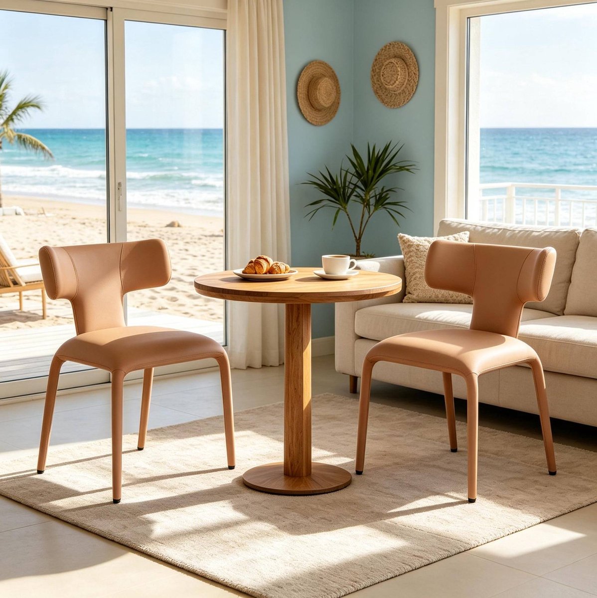 HAUSS SPOLE Bureaustoel - Gestoffeerde Stoel - Set Van 2 - Gebogen Rugleuning Met Comfortabele Zitting - Voor Eetkamer En Bureau - Kunstleer Lichtbruin