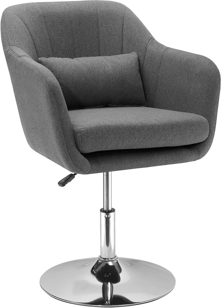 Donkergrijs Afmetingen 60 x 60 x 91 cm in hoogte verstelbare draaistoel / bureaustoel met 360° rotatie, compacte en comfortabele zitting met schuimvulling en lendensteun, verstelbare zithoogte van 45–57