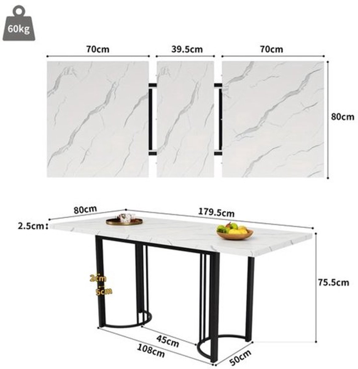 Uitschuifbare Eettafel – Uitklapbare Tafel – Verstelbare Eettafel – Ruimtebesparende Keuke