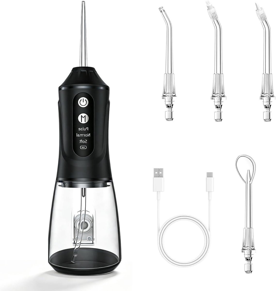 Monddouche - Waterflosser - Mondverzorging - 4 sproeiers IPX7 - 380 ml tank - Zwart