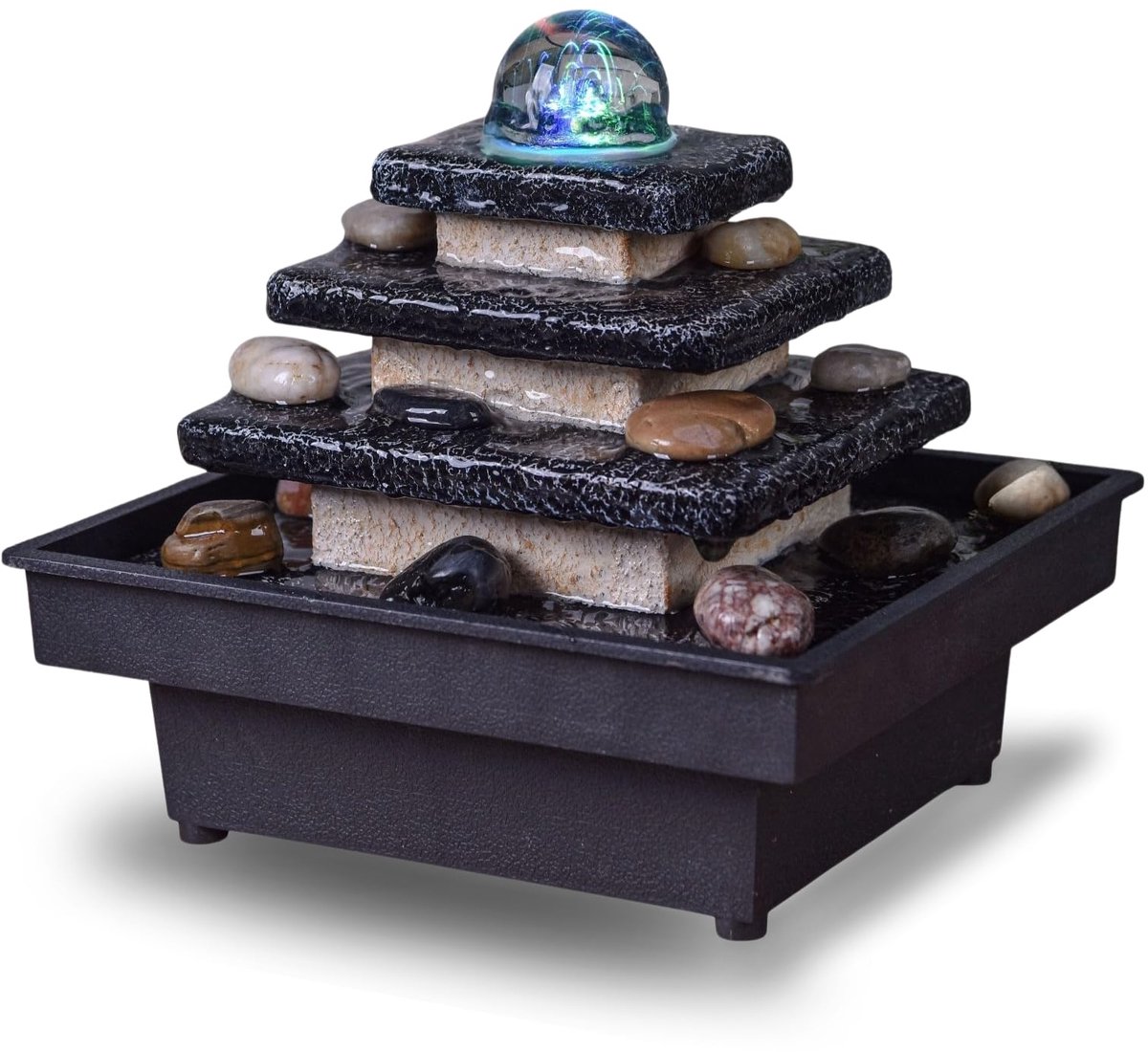 SnelShoppen - Eka Zen'Light Binnenfontein Waterval met Kleurrijk Licht - Decoratieve Tafelfontein voor Woonkamer, Slaapkamer, Kantoor - Ontspannende I