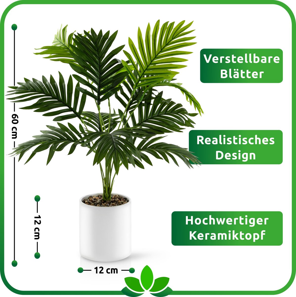 SnelShoppen - 2-delige set Monstera kunstplant en Areca kunstpalm (60 cm) in witte keramische potten | Realistische kunstplanten voor huis en tuin | F