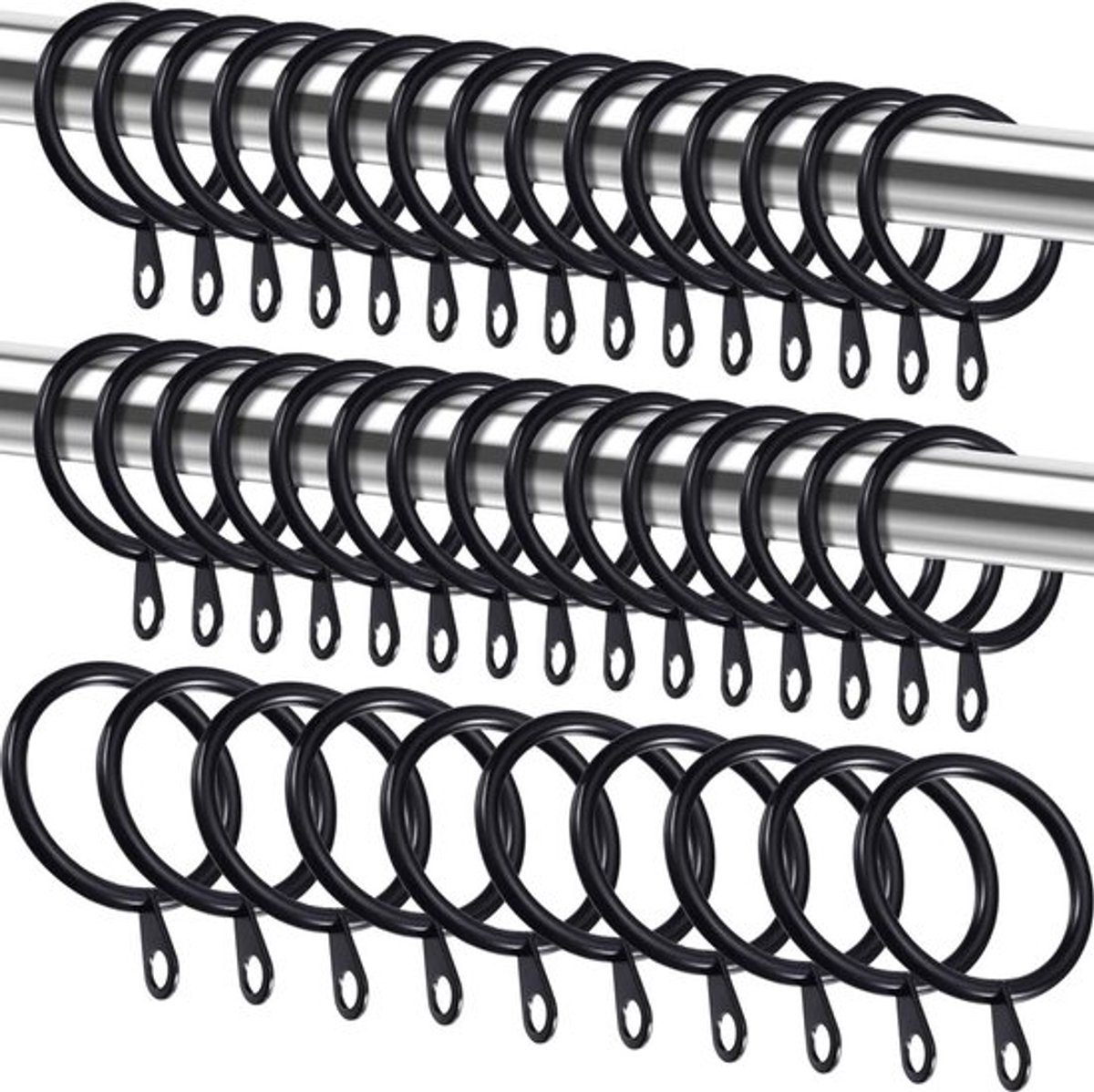 40 Stuks Metalen Gordijnringen met Oogjes - Binnenmaat 3cm, Geschikt voor 2cm Stangen, Zwart voor Raam, Deur en Douchegordijnen
