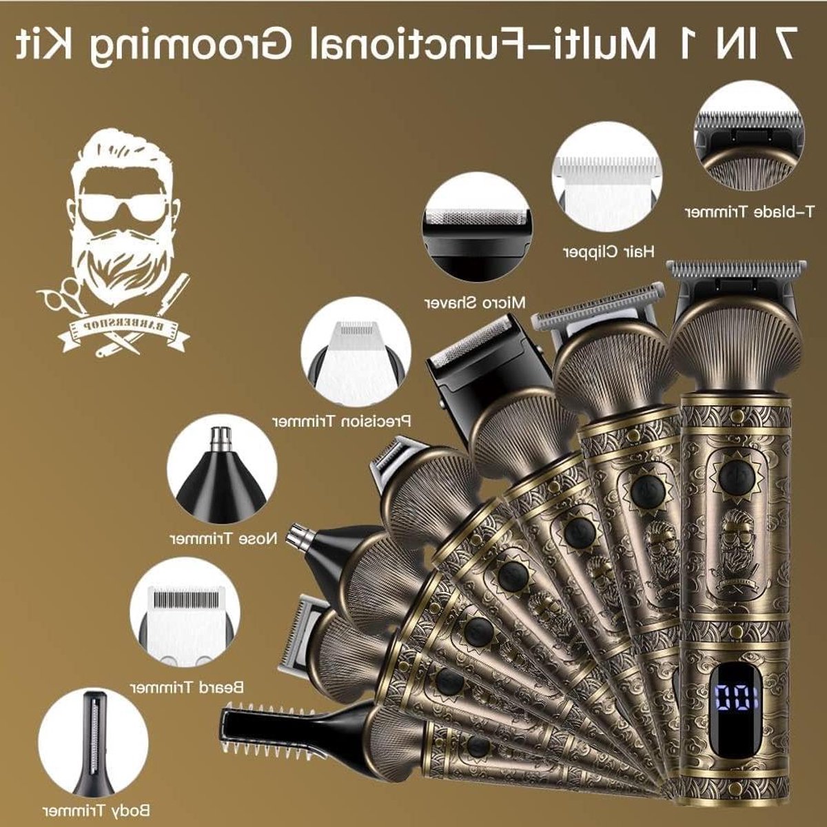 Grooming Kit - Baardtrimmer Set - Persoonlijke Verzorging - 7-in-1 Functionaliteit - 180 Min Werktijd - Zwart