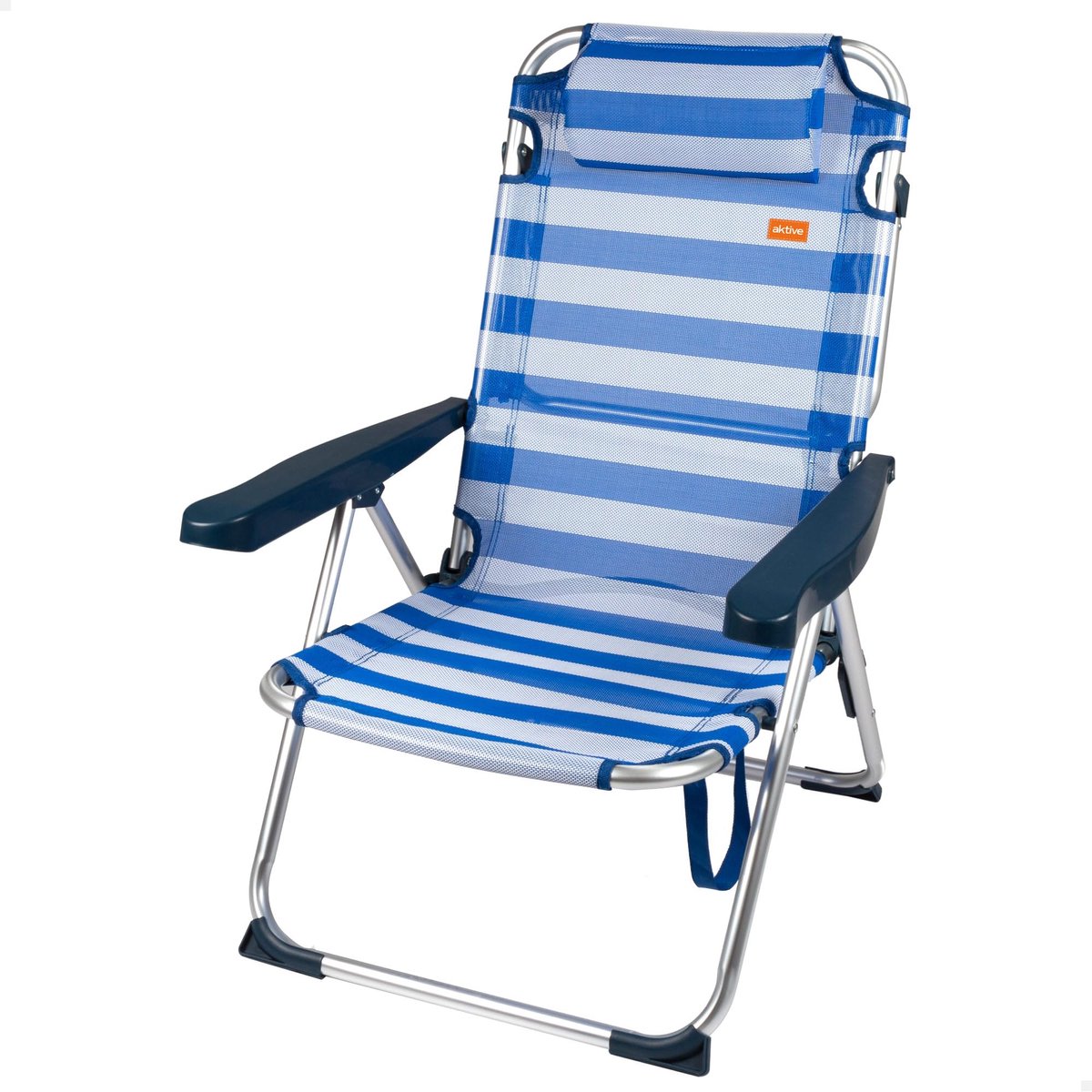 SnelShoppen - Opvouwbare Strandstoel Blauw met Kantelbescherming, 5 Standen, Lichtgewicht, Draaggreep & Kussen, Max. Draagvermogen 110 kg, Ideaal voor