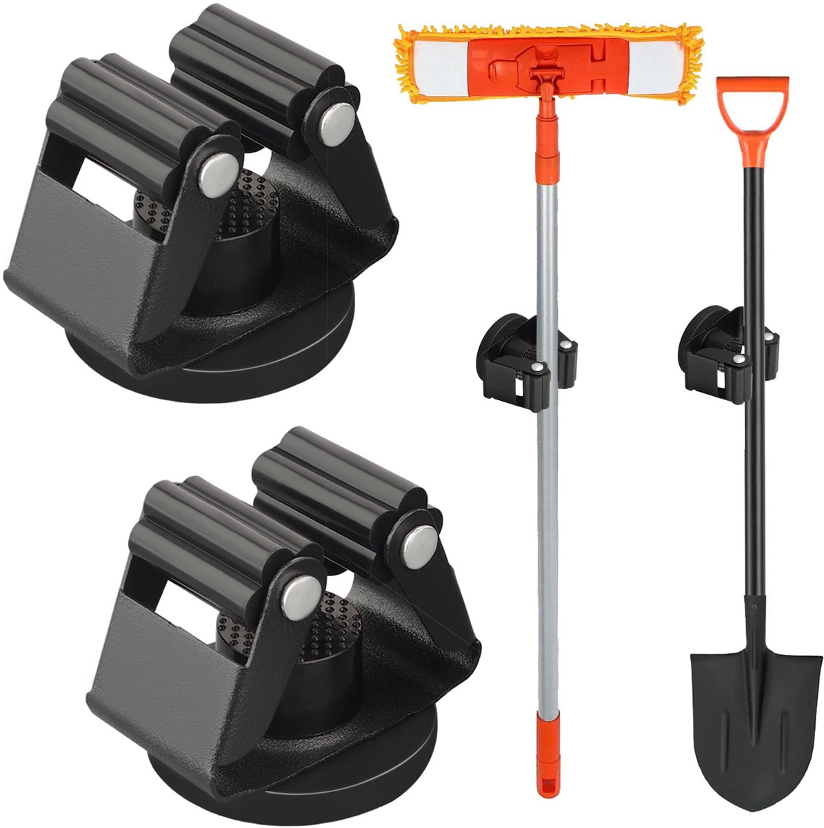 SnelShoppen - 2Pack Magnetische Mop Bezem Houder - Heavy Duty Wandhouder voor Garage, Keuken, Wasserij - Sterke Magneten, Zwart, D1.69 inch