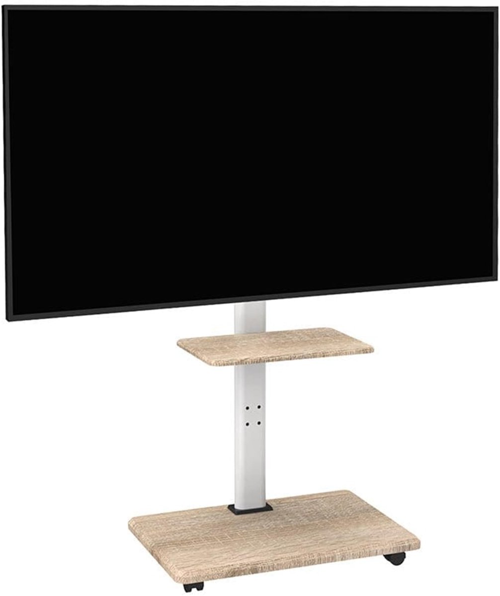 SnelShoppen - XTRARM TV-standaard met Houten Sokkel en Wielen, Draaibaar TV-Meubel voor 32-70 inch TV's, Draagkracht 45 kg, VESA 600x400, Inclusief Pl
