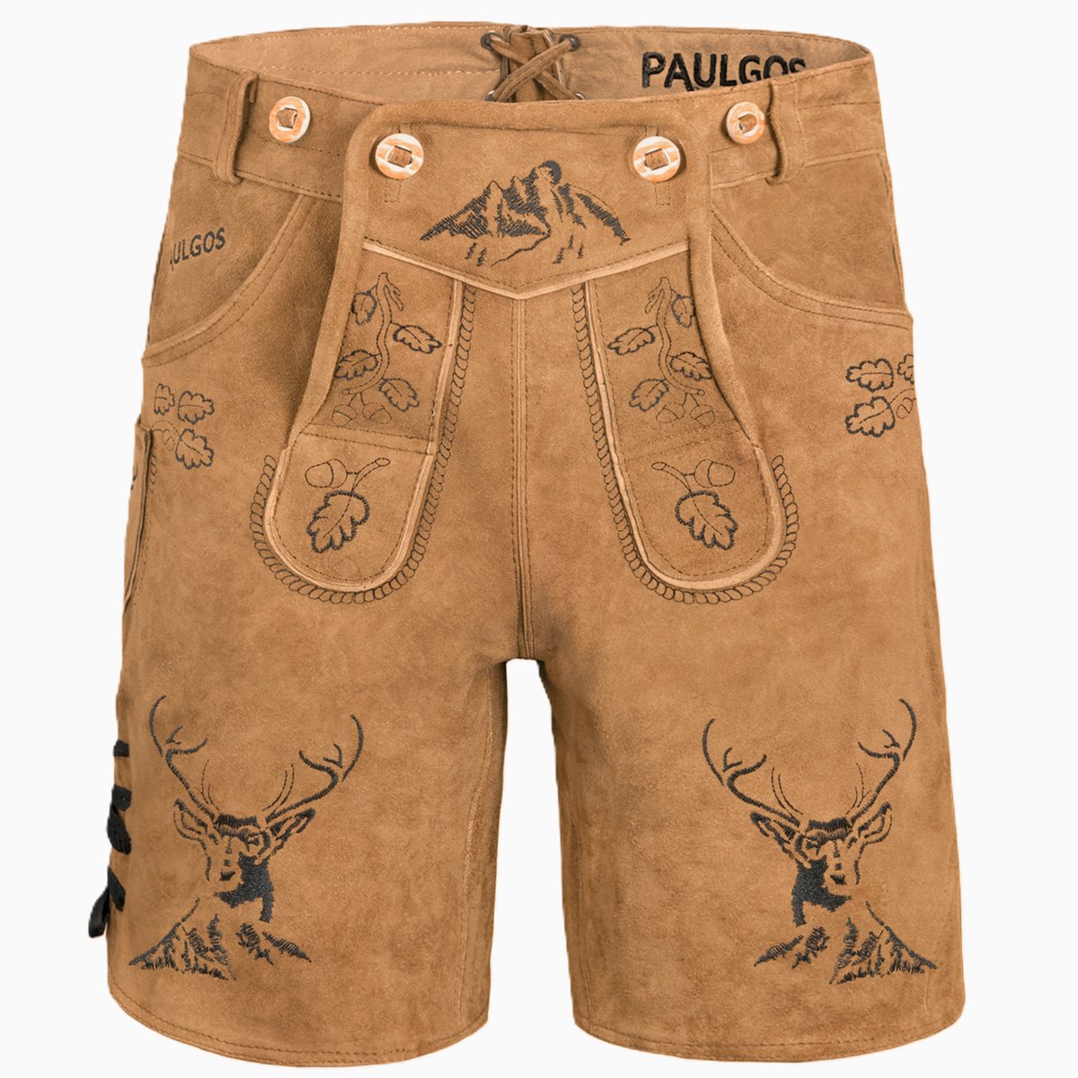 PAULGOS Heren traditionele leren broek kort - HK4 - Echt leer - Verkrijgbaar in 3 kleuren - Maat 44 - 60