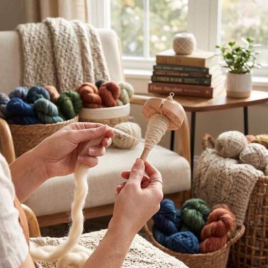 Handmatige Wol Spin Kit met Houten Spindel, Ideaal voor Beginners en Plantaardige Vezels, Garen Spin Gereedschap voor Creatieve Projecten — afbeelding 5