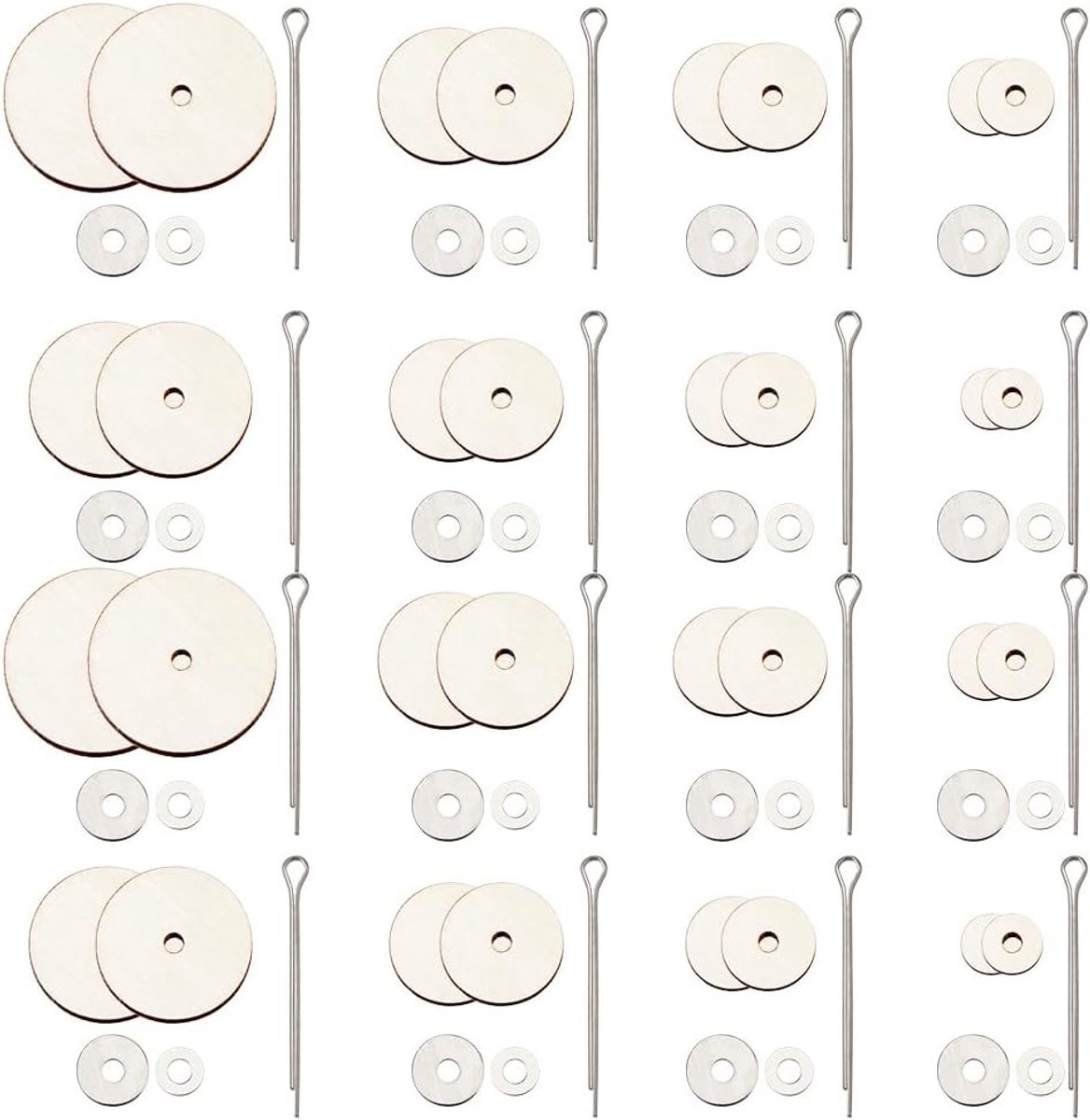 180 Stuks Houten Poppen Joints en Fiberboard Schijven 8-24mm - Swivel Poppenonderdelen voor DIY Projecten