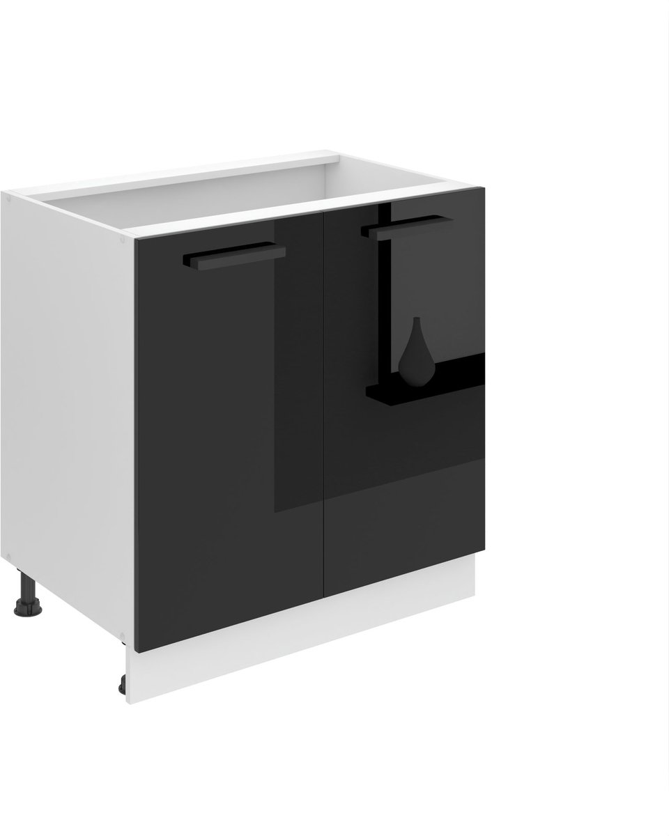 BELINI Keukenonderkast SD 80 cm met 2 Deuren - Zwart Hoogglans