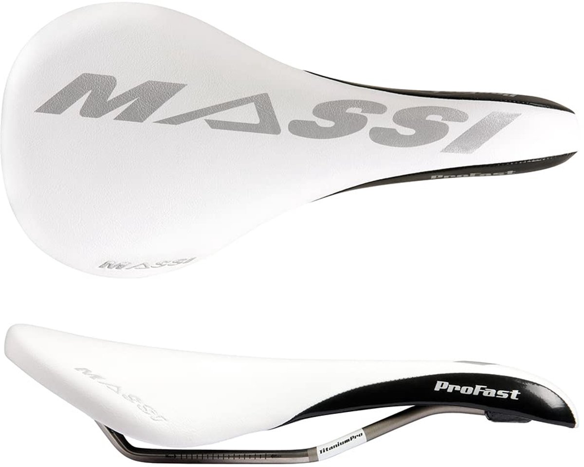 SnelShoppen - Massi Pro Fast Fiets Zadel Carbon Titanium Wit - Lichtgewicht Racezadel voor Wielrennen, MTB en Stadsfietsen - Ergonomisch Ontwerp voor
