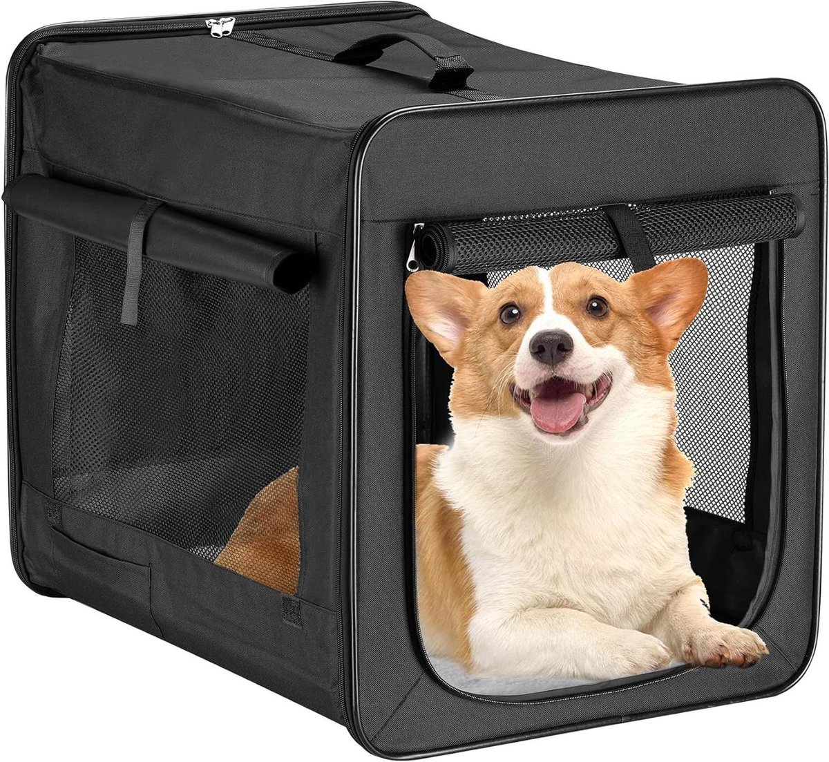 Opvouwbare Transportbox - Huisdierenbox Reismand - Veilig Vervoer - Lichtgewicht Robuust Frame - 76x56x61 cm - Zwart