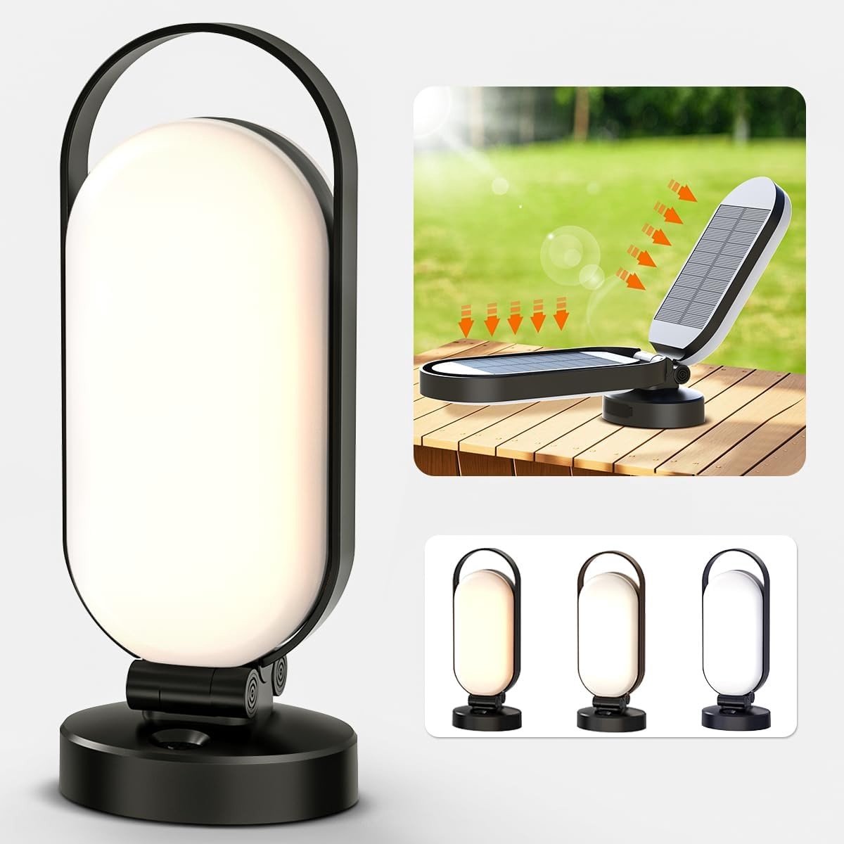 Dimbare campinglamp met zonne-energie en 5000mAh batterij, waterdicht IPX4, ideaal voor avontuur, vissen en noodsituaties
