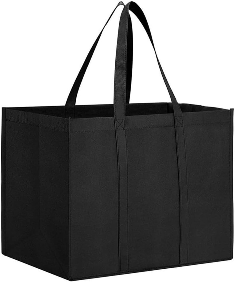 Draagbare opvouwbare boodschappentas van 41 x 33 x 26 cm, herbruikbaar en met haak, ideaal voor winkelen, reizen en strandactiviteiten (zwart)