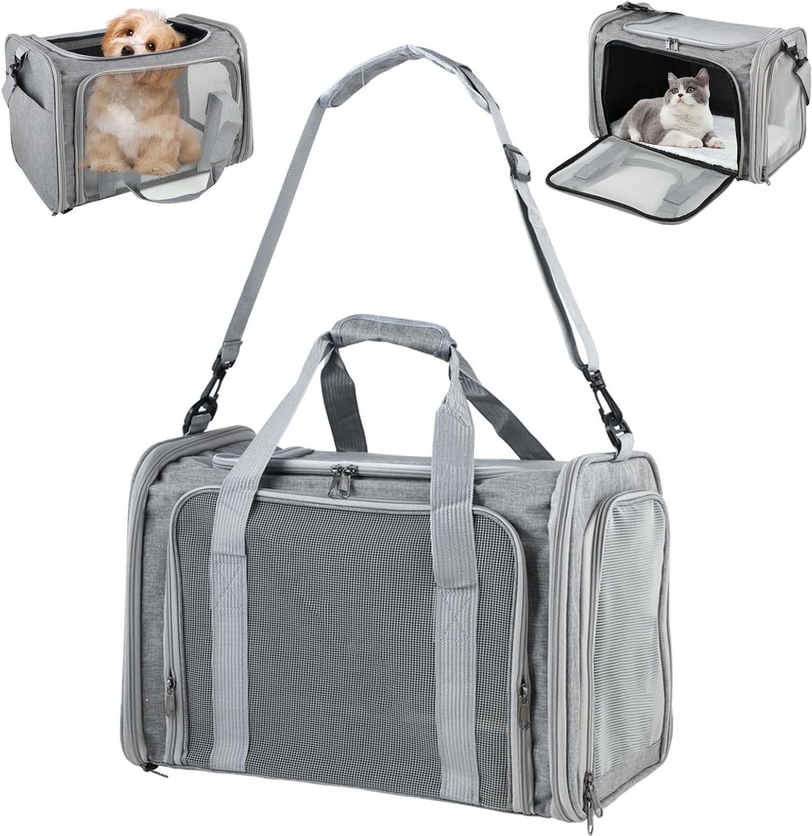 Huisdier Draagtas - Transportbox Kat Hond - Veilig Reizen - Opvouwbaar Ontwerp - 45 x 30 x 30 cm - Grijs
