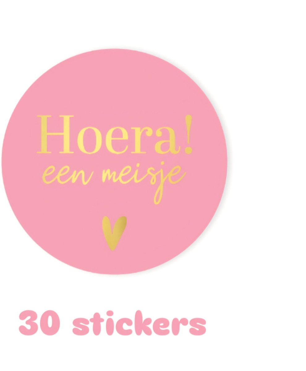 30x sticker - HOERA een meisje - geboorte - baby - kindje - leuk inpakken - Sluitstickers - cadeausticker