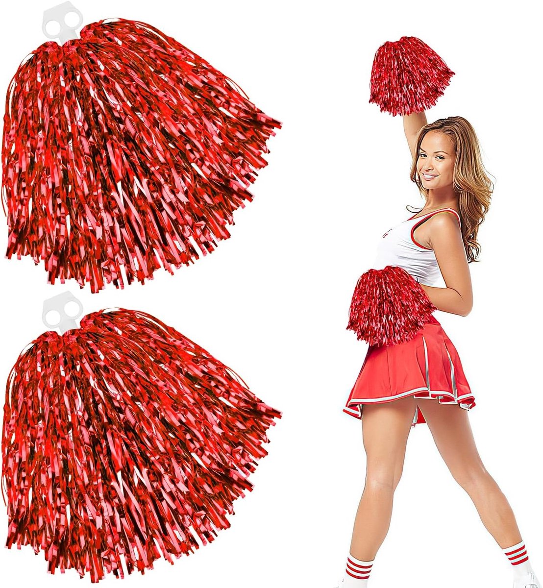 Cheerleading Pompoms voor Meisjes - Dubbel Gat Sport Pompoms voor Dans en Competities - 2 Stuks in Rood voor Team Spirit en Feestkostuums