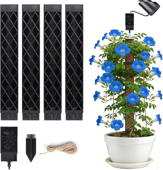 4 stuks uitbreidbare mosstokken voor klimplanten, zelfbewatering, plantensteun en klimopsteun voor binnen en buiten, zwart
