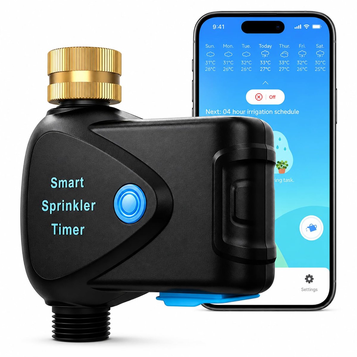 SnelShoppen - WiFi Watertimer met Messing Inlaat - Slimme Slangkraantimer met Flowmeter - 2,4 GHz Smart Life App - Getimede en Volumebewatering - IP65