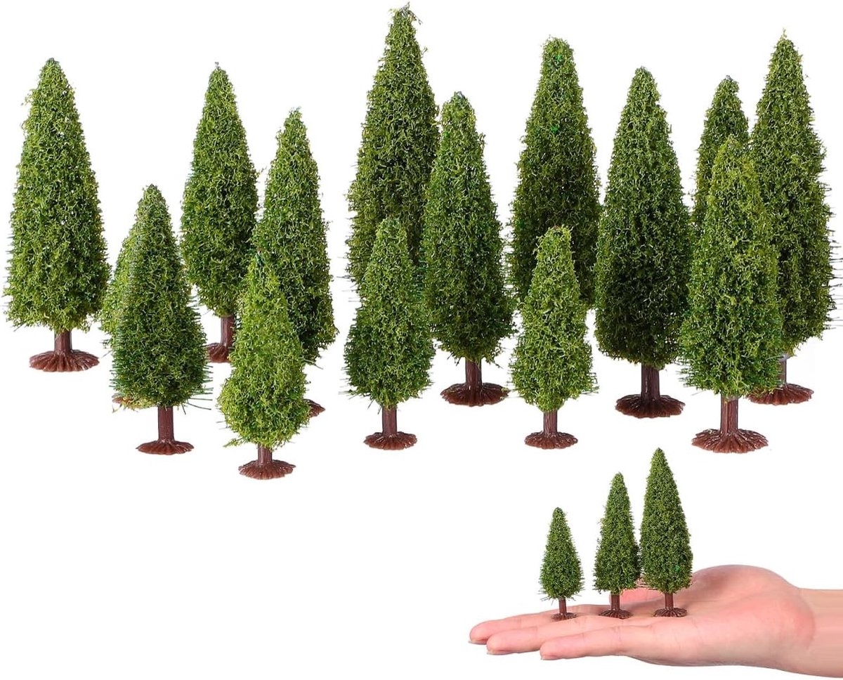 Miniatuur Cake Model met 15 Stuks Kunstmatige Kerstbomen en Dennenbomen voor Fairy Garden en Decoratie