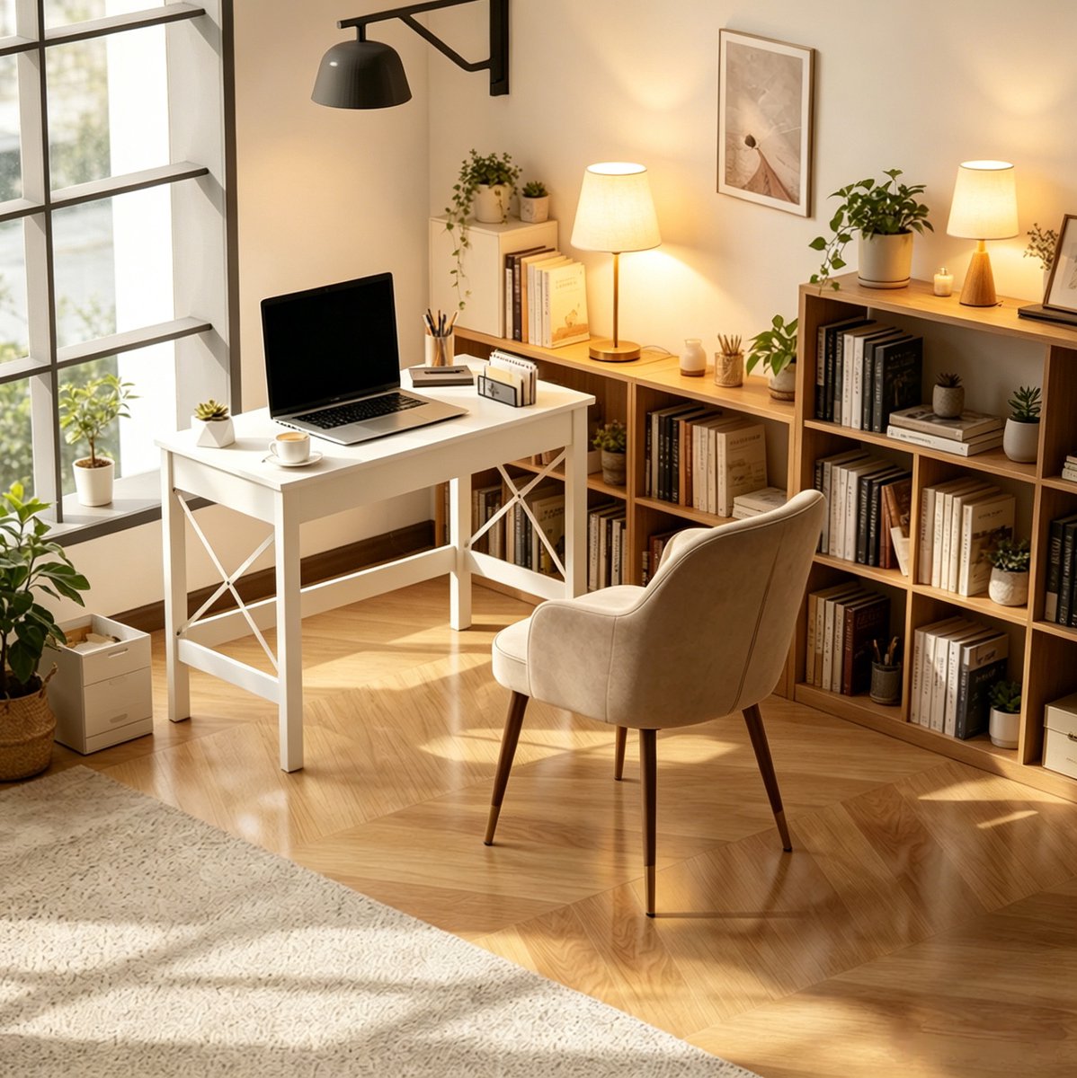 HAUSS SPOLE Bureau - Computerbureau Met Brede Werkblad En Metalen X Versteviging - Voor Werken En Studeren Thuis - Spaanplaat En Metaal - 105x50x76 Cm - Wit