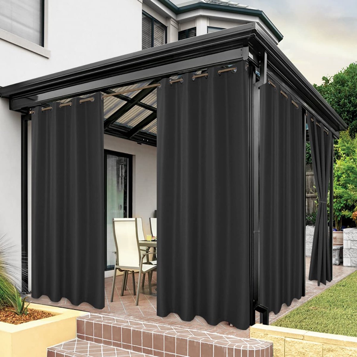 Buitengordijnen Terras - Waterdicht Privacy - Buiten Leven - Roestvrije Ringafwerking - 137x213 cm - Antraciet