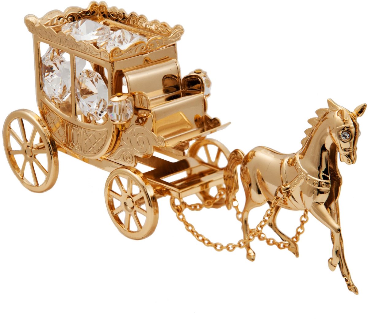 SnelShoppen - 24K Verguld Kristal Bezaaid Paard Getrokken Koets Desktop Beeldje - Decoratief Verzamelobject voor Valentijnsdag, Perfect Cadeau voor Ma